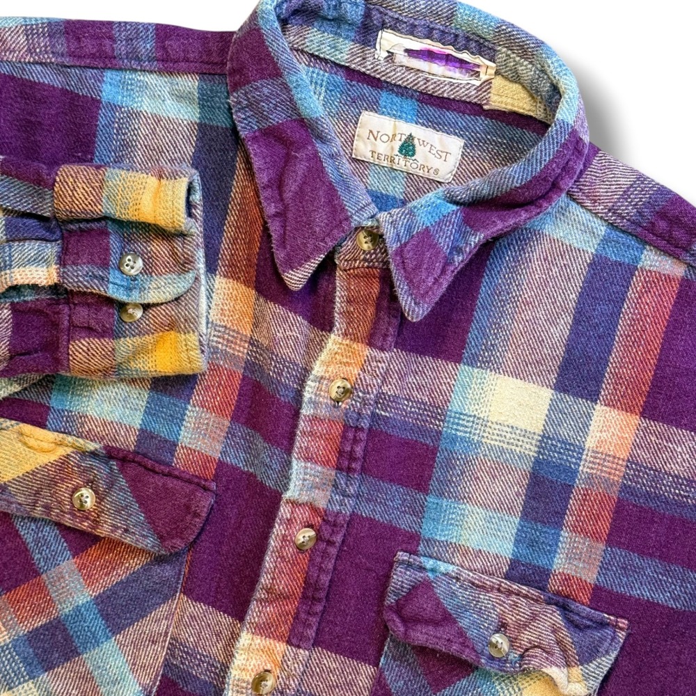Northwest Territory Flannel Shirt Mens L Purple Blue Heavy Weight Vintage Plaid
